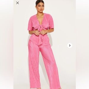 Pink Tie-Front Top and Pants Set